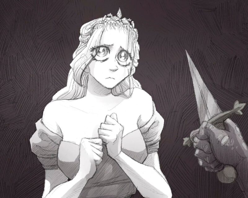 Smutna księżniczka, której grożą nożem