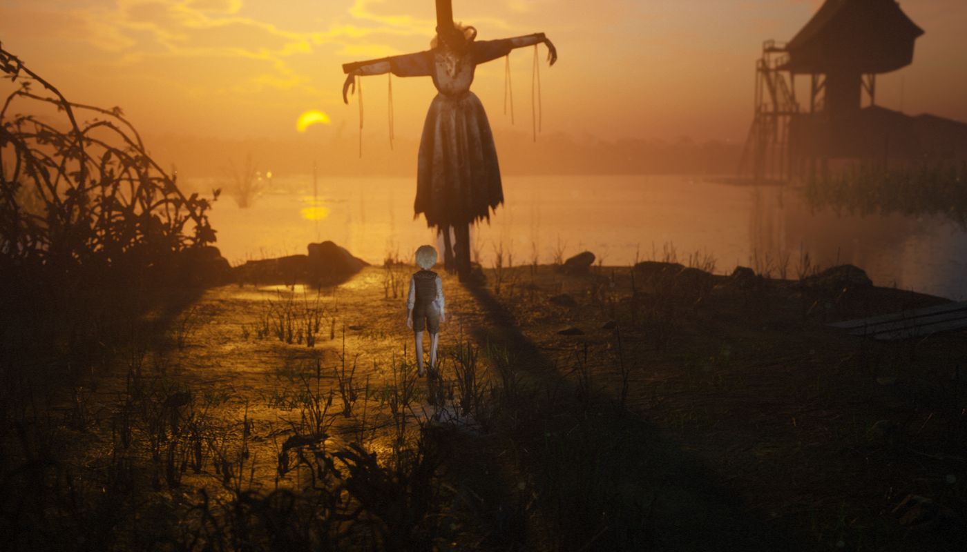 Na grafice widać Ollego stojącego przed wiszącą, na konstrukcji przypominającej krzyż, postacią. Jest zmierzch, niebo jest wciąż złote. Widoczne są tereny podmokłe, ciernie, drewniany budynek. Postać wygląda nieco jak straszny strach na wróble.