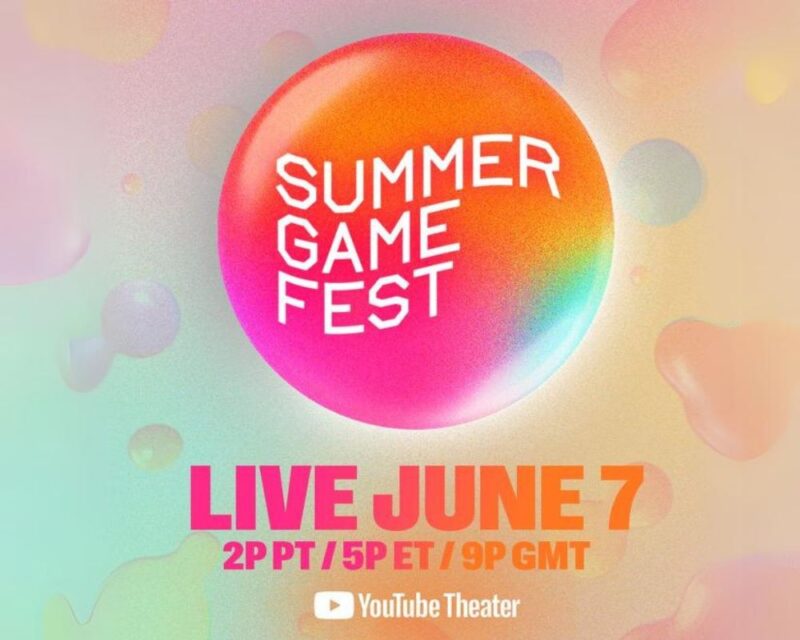 Logo summer game fest na kolorowym tle, pod spodem napis Live June 7