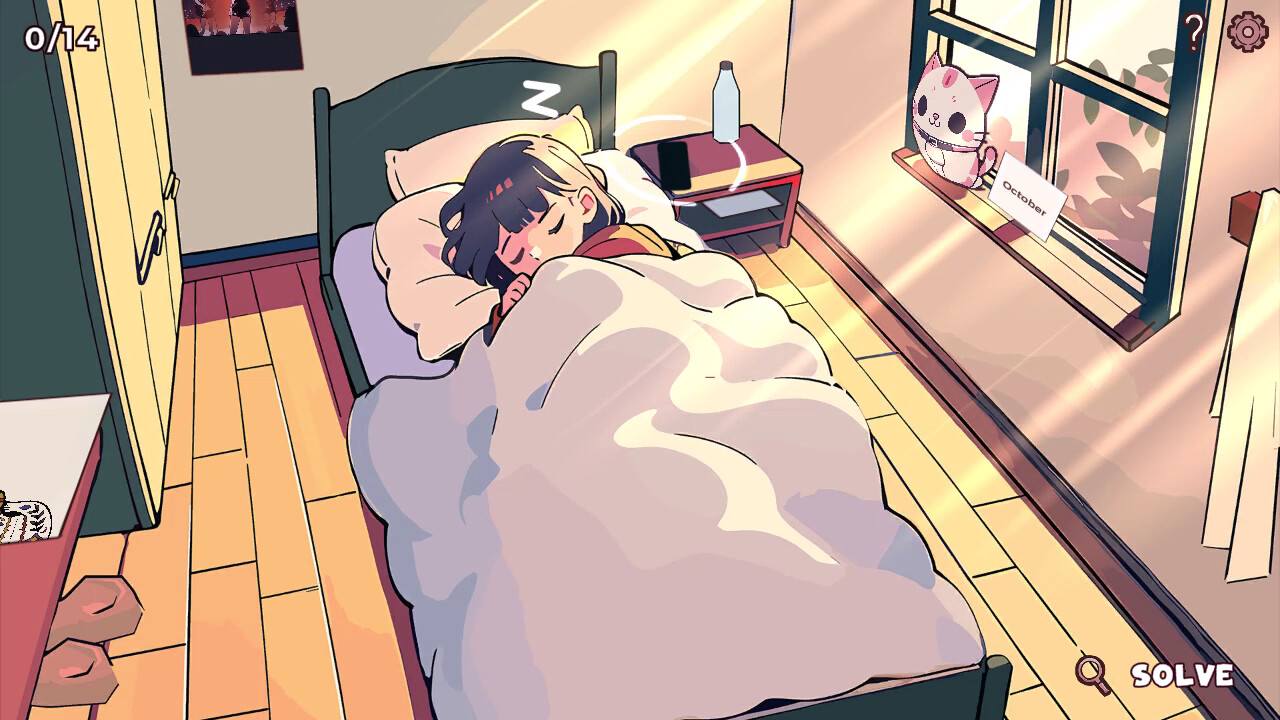 Screen z gry Little Problems, przedstawiający bohaterkę leżącą pod kołdrą w łóżku.