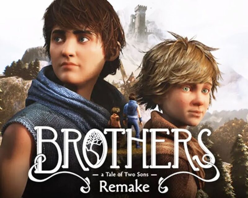 Dwaj chłopcy, w tle budynki.