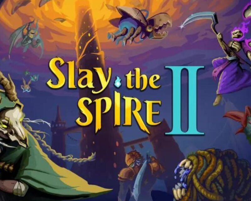 Nazwa gry Slay the Spire 2 na tle postaci z gry