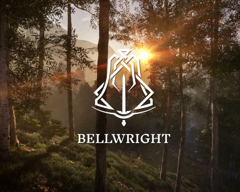 Logo i tytuł "Bellwright" na tle lasu.