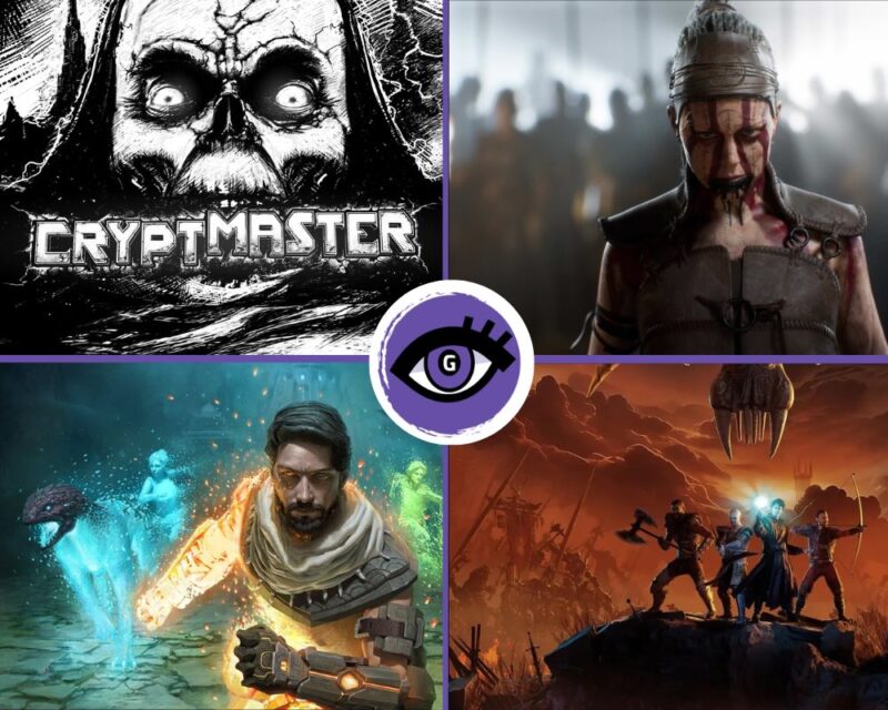 Fry fantasy 2024 - kolaż czterech gier. Cryptmaster, Hellblade 2, Coridden i Gothic Remake.