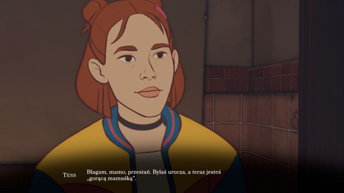 screen z gry Open Roads – widzimy na nim główną bohaterkę oraz fragment dialogu z matką