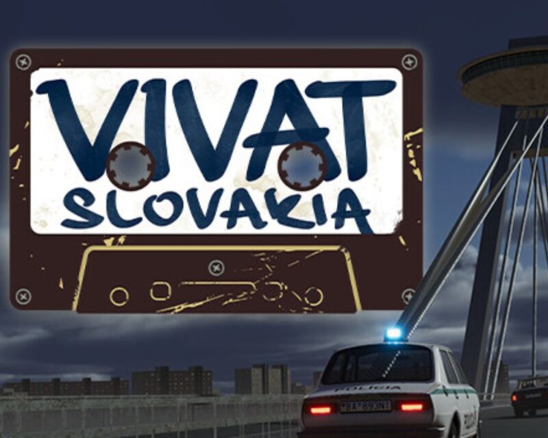 Na pierwszym planie widzimy logo gry. Pod nim znajduje się radiowóz przejeżdżający przez most. W tle widać miasto.