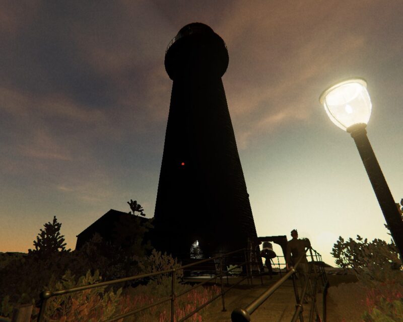 Tajemnica latarni Point Hope w Phasmophobii - screen z gry, świt, widok na latarnię morską