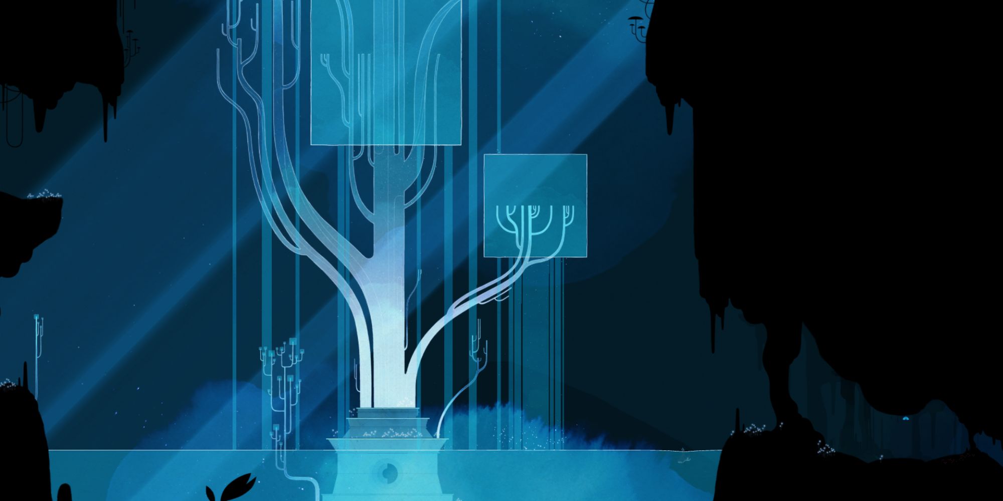 obrazek przedstawia lokację w grze, utrzymaną w niebieskich kolorach, gris recenzja