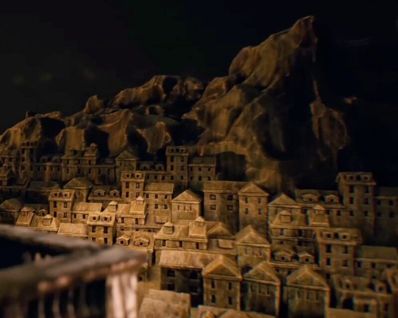 Zapowiedź Civilization 7 na Summer Game Fest 2024. Na ilustracji kadr z trailera - makieta miasta oświetlona jakby wschodzącym słońcem