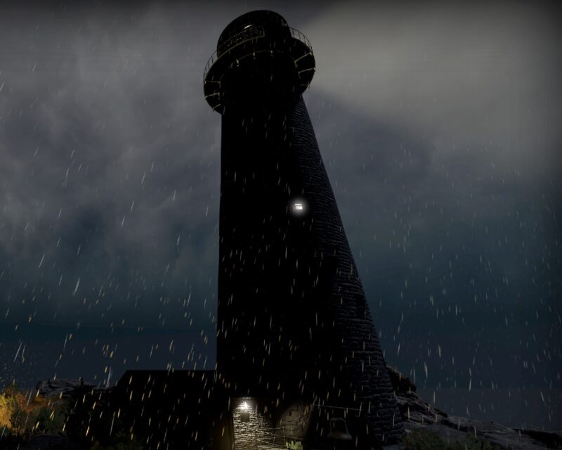 Aktualizacja w Phasmophobii, nowa mapa - Point Hope - zrzut ekranu z gry, zarys latarni w ciemności