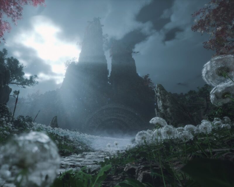 Klimatyczna scena, budowla i tajemnicze wrota ze zwiastunu rozgrywki gry WUCHANG Fallen Feathers, który został zaprezentowany na Xbox Games Showcase 2024