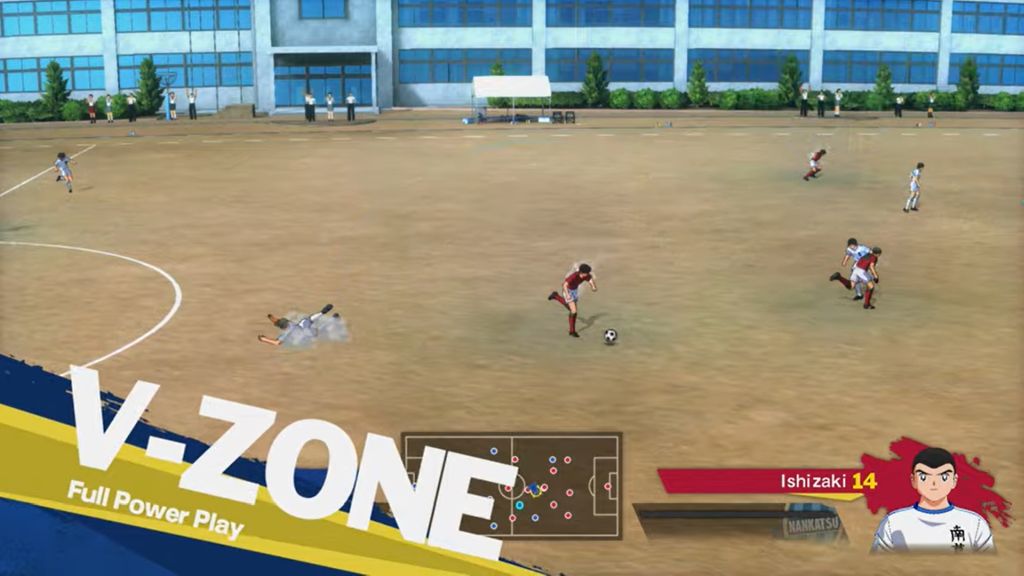 Piłkarze rozgrywają mecz na boisku. Zostaje uruchomiona moc zwana V-Zone.