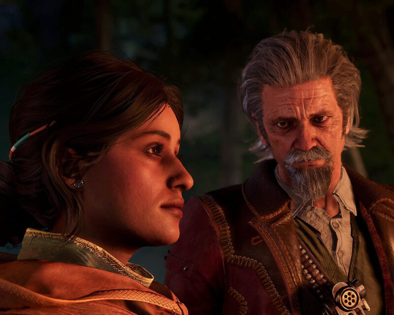 Zrzut ekranu z gry Unknown 9: Awakening. Główna bohaterka rozmawia ze starszym mężczyzną.