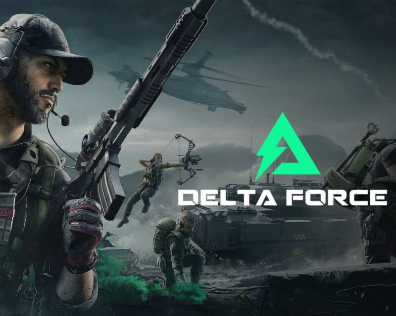 Żołnierz z bronią, obok napis Delta Force