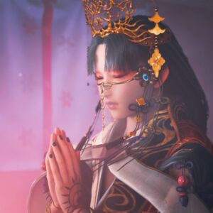 Kapłanka Yoshiro z Kunitsu–Gami: Path of the Goddess w pozie do modlitwy