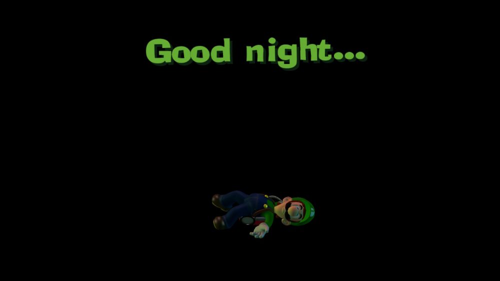 Ekran porażki – napis good night i śpiący bohater, który przegrał rozgrywkę