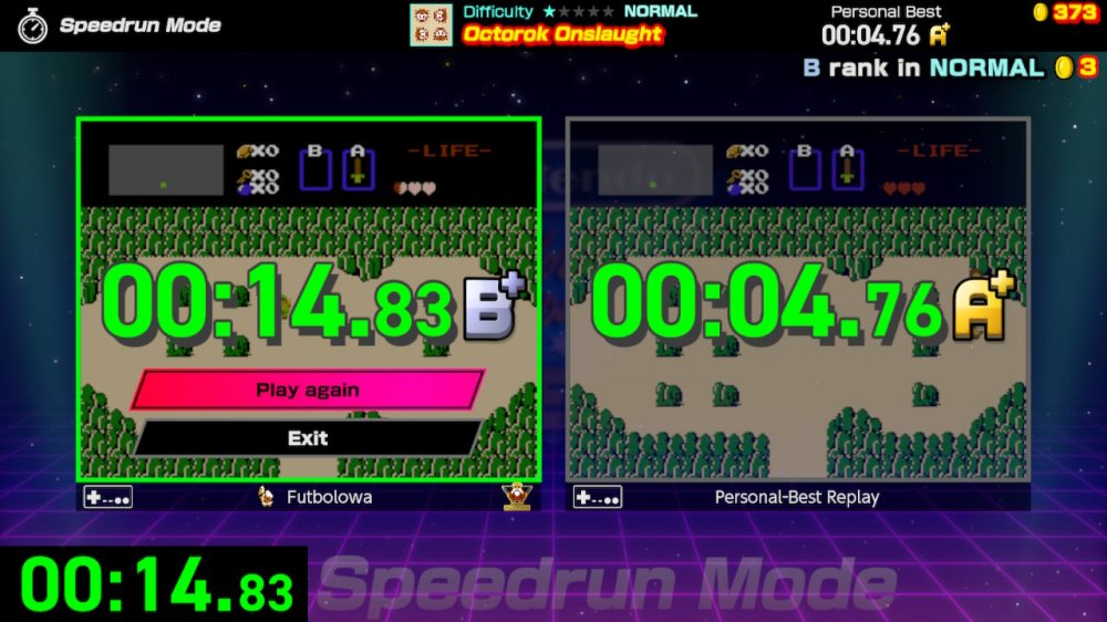 Ekran rozgrywki w Nintendo World Championships: NES Edition – widzimy na nim próbę pobicia rekordu w trybie sprinterskim.