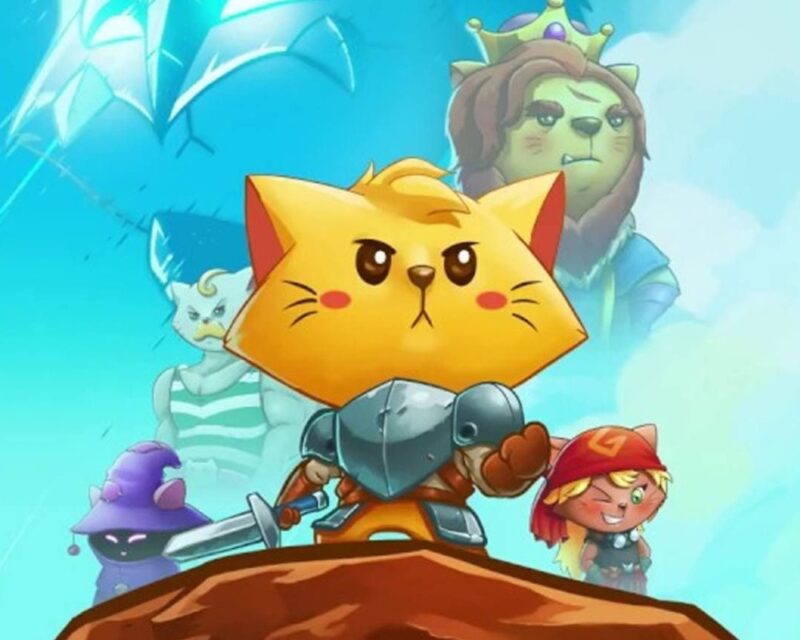 Główny bohater kot z przodu, za nim inne koty, bohaterowie gry