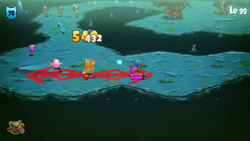 Kot walczy w jaskini, czerwone podświetlenie ukazuje zasięg ataku