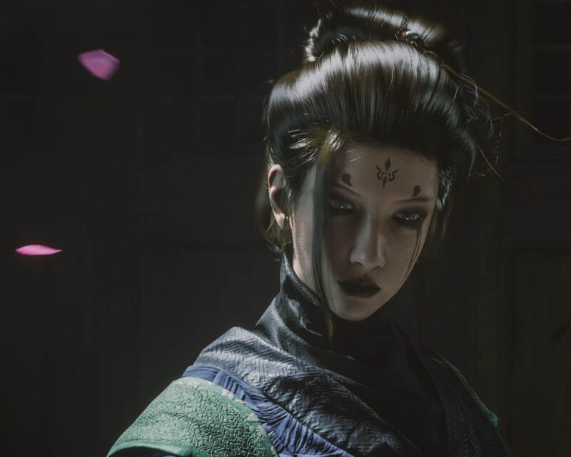 Bohaterka gry Black Myth: Wukong. Kobieta o czarnych włosach, upiętych w kok. Pomalowana w tradycyjnym, chińskim stylu.