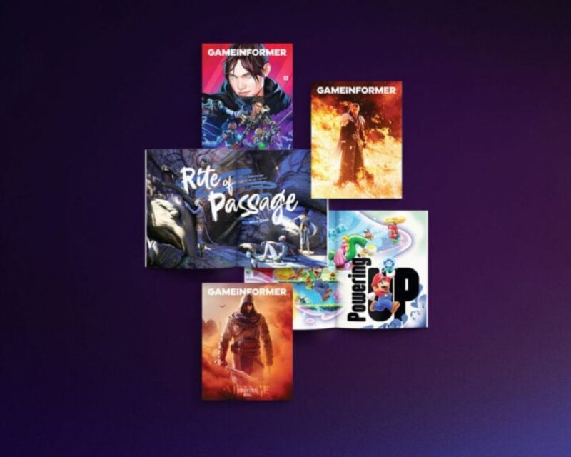 na grafice widać ciemnofioletowe tło, a na nim kilka grafik z Game Informera, który dziś został zamknięty