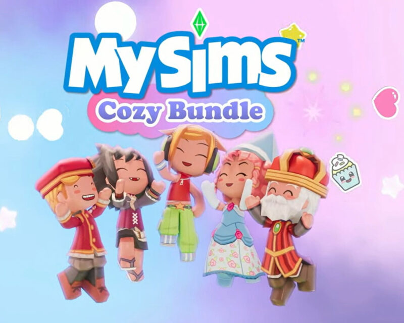 MySims wydanie na Nintendo Switch. Roześmiane postacie z MySims i MySims Kingdom uchwycone w podskoku.
