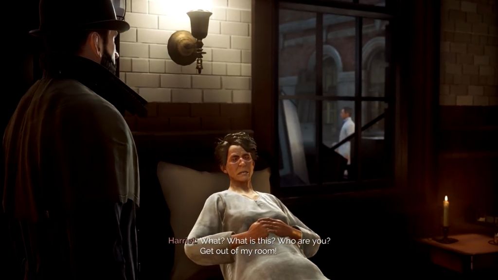 Szpital, a w nim leżąca kobieta, obok niej mężczyzna, który jest lekarzem.