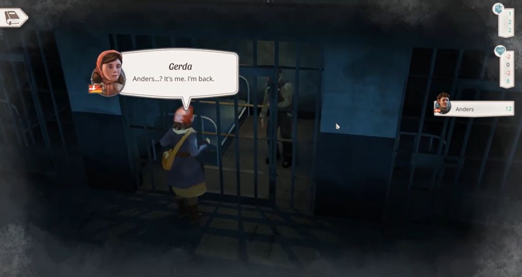 Kobieta jest w więzieniu, odwiedza męża. Widać kraty i ciemne ściany.