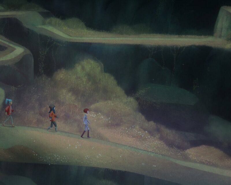 Trzy bohaterki gry Oxenfree idą w dół górzystą ścieżką w jesiennych ubraniach, w sieci poniosła się plotka, że ta udana produkcja znika z Itch.io