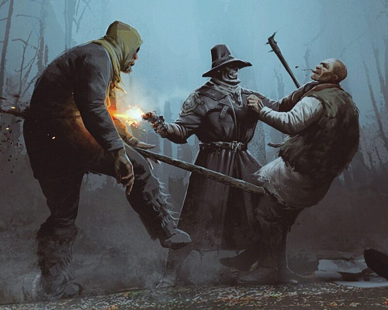 Grafika z gry Witchfire przedstawiająca postac walczącą z dwiema osobami