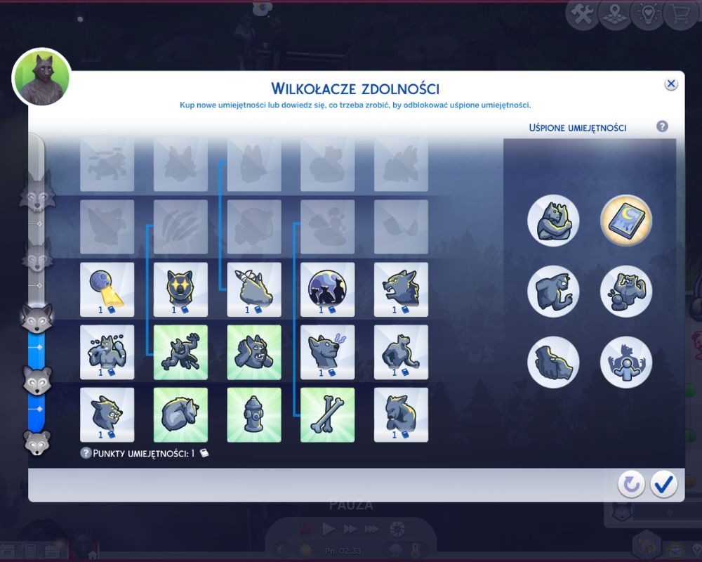 Lista wilkołaczych zdolności, pokazanych w postaci ikon