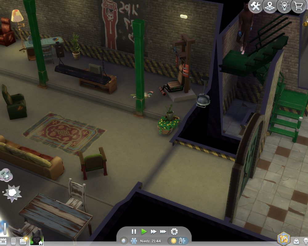 Miejscówka wilkołaków, z meblami, sprzętem do ćwiczeń, gdzie stado może się wspólnie spotkać