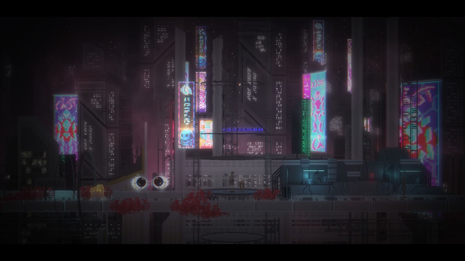 Na grafice promującej Beyond Galaxy widać miasto przyszłości nocą, wieżowce i wiele neonów.