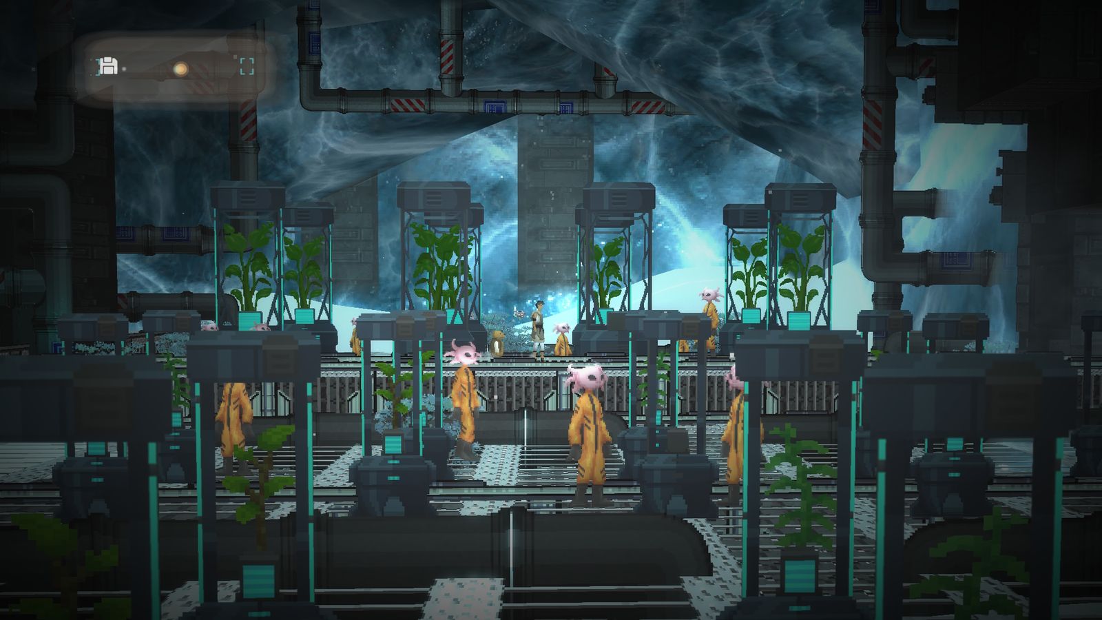 Na grafice promującej Beyond Galaxy widać laboratorium z roślinami w wysokich tubach oraz kilku ubranych na żółto przedstawicieli obcej rasy.