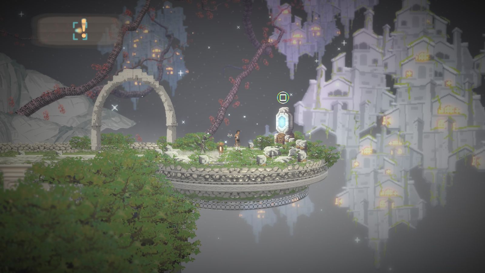 Na grafice promującej Beyond Galaxyland widać kamienną platformę porośniętą roślinnością. Stoją na niej dwaj bohaterowie, Doug oraz Boom Boom. W tle widać unoszące się w powietrzu budowle przypominające zamki.