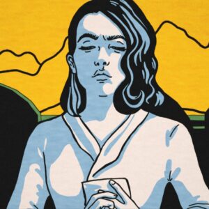 Recenzja Phoenix Springs – Iris Dormer, główna bohaterka, patrzy na zdjęcie, w tle góry