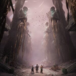 Bohaterowie Dragon Age: The Veilguard idący ulicą opustoszałych ruin, otoczeni przez strzegące ich, tonące we mgle gigantyczne posągi: dostaliśmy nowy zwiastun rozgrywki przed premierą.