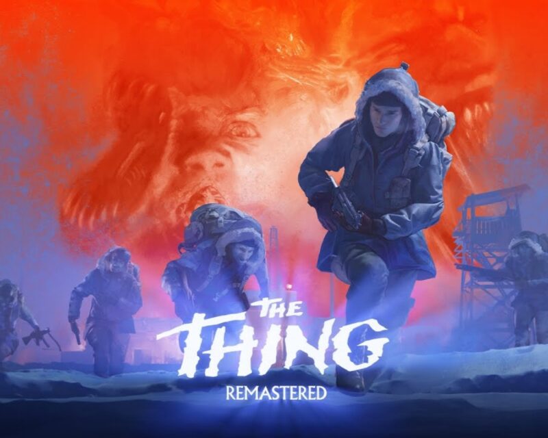 Grafika z gry The Thing: Remastered przedstawiająca grupę uzbrojonych ludzi biegnących przez śnieg