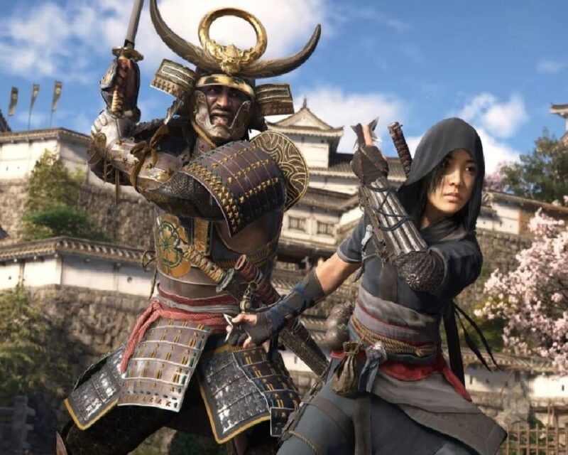 Kadr z nadchodzącego Assassin's Creed Shadows, przedstawienie postaci ciemnoskórego mężczyzny i kobiety-skrytobójczyni o azjatyckiej urodzie; twórcy gry, Ubisoft, mają duże problemy i krążą plotki, że mogą zostać wykupieni przez Tencent