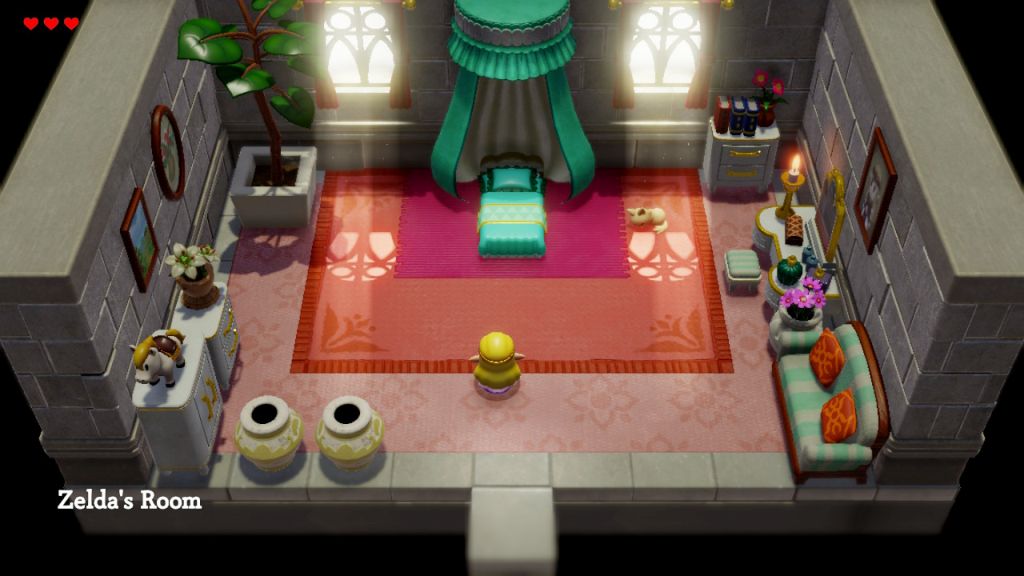 Pokój głównej bohaterki, Zeldy. Są w nim łóżko, szafki, kanapa, drzewko, a także dwa dzbany.