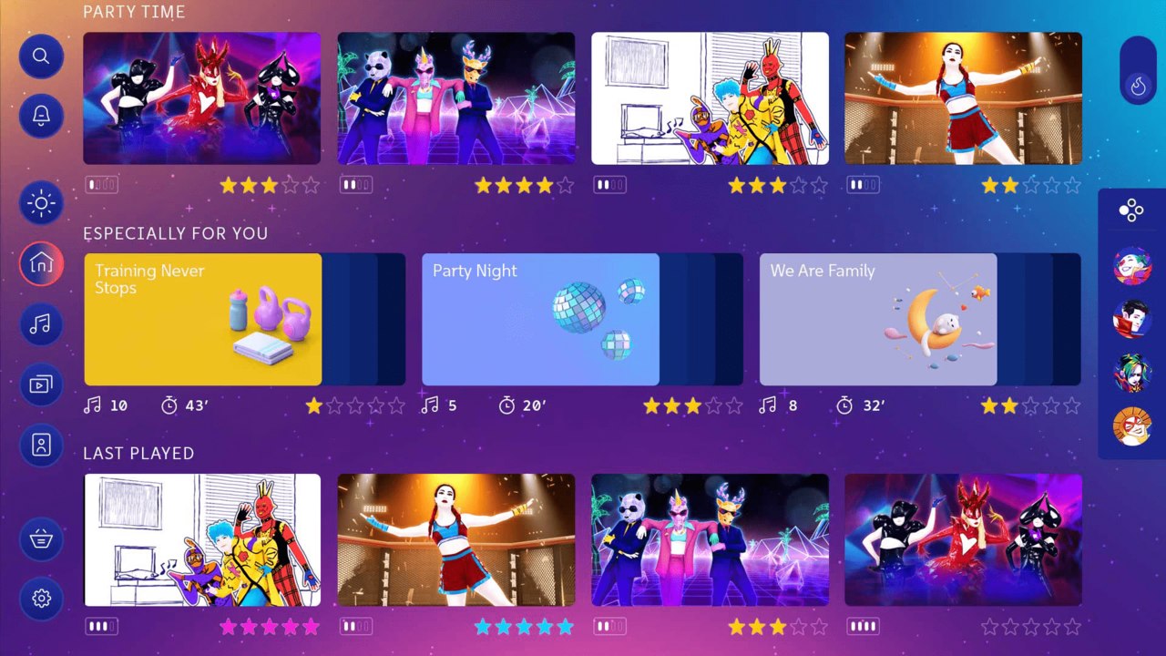 Menu główne gry Just Dance 2025 z propozycjami piosenek, które możesz zatańczyć.