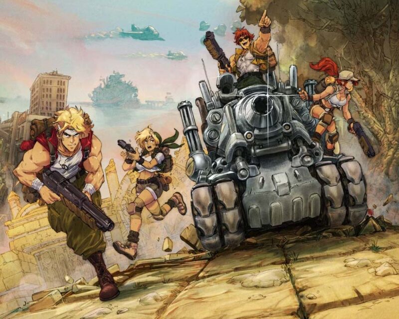 Grafika z gry Metal Slug Tactics. Prezentuje grupę bohaterów z gry.