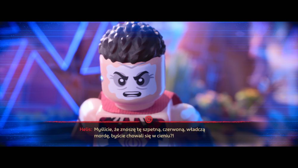 Screen z gry LEGO Horizon Adventures z zabawnymi partiami dialogowymi.