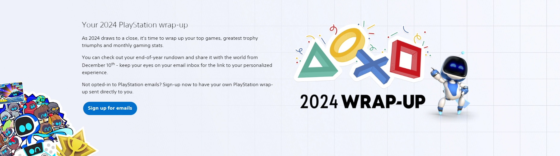 Na obrazku znajduje się fragment strony internetowej PlayStation z linkiem do podsumowania Wrap Up.