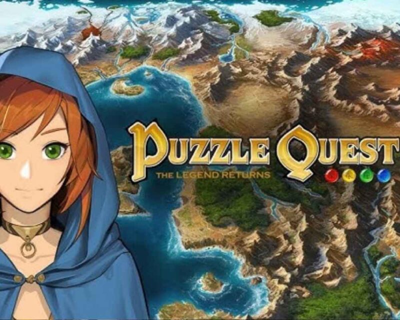 Kobieta w kapturze, w tle mapa, obok niej tytuł gry.