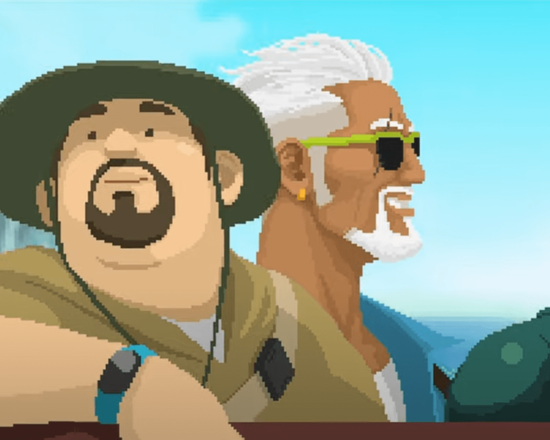 Grafika z gry Dave the Diver przedstawiająca dwóch mężczyzn