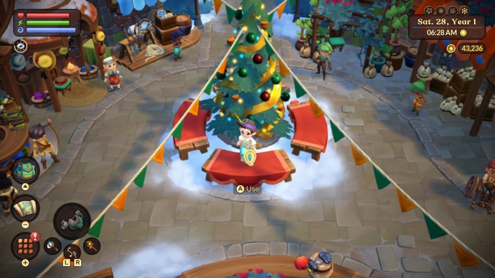 Święta w Azorii – screen przedstawia ogromną choinkę w centrum miasteczka.