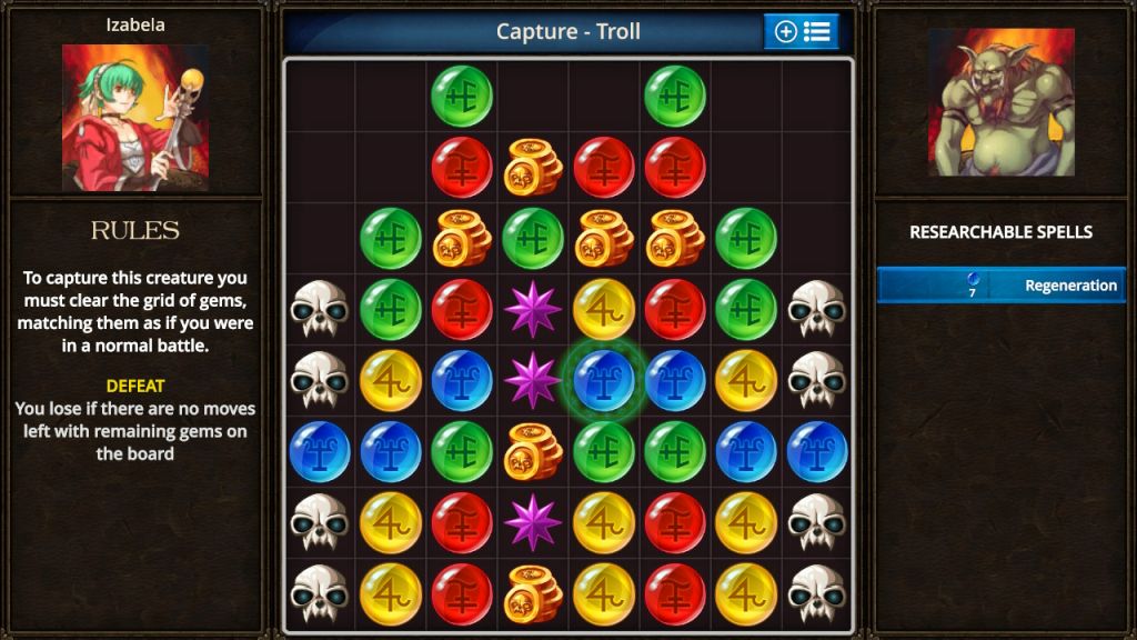 Minigra w łapanie postaci. Na planszy są różne przedmiotu, u boku informacja o trollu, którego można złapać.