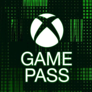 Na obrazku widoczne jest białe logo Xboksa. Pod nim widnieje napis "game pass". Wszystko znajduje się na zielonym tle.