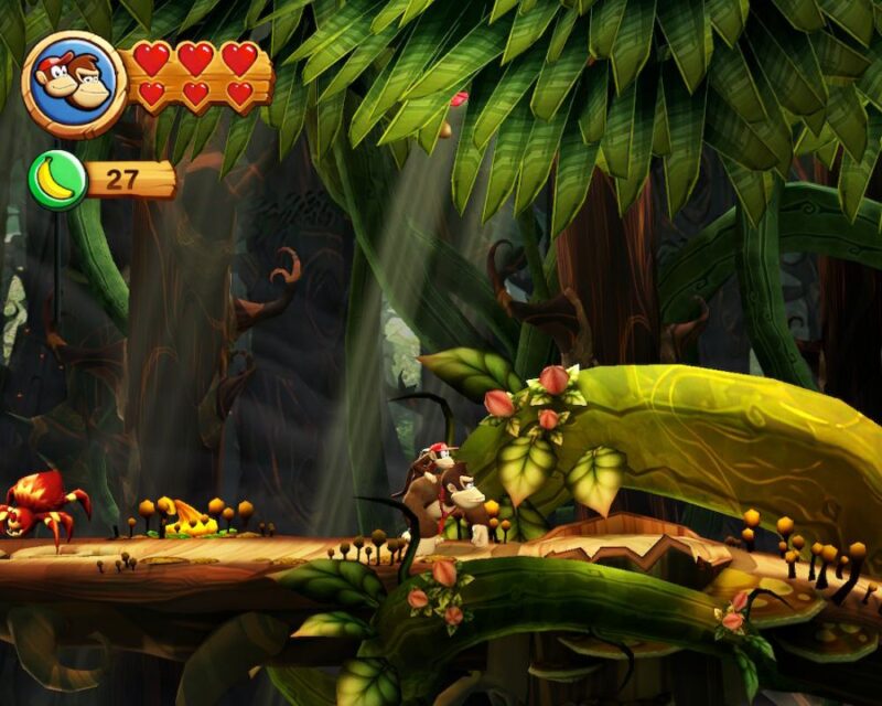 Donkey Kong Country Returns HD – dżungla z gry. Na ekranie widzimy postacie Donkey Konga i Diddy'ego Konga.
